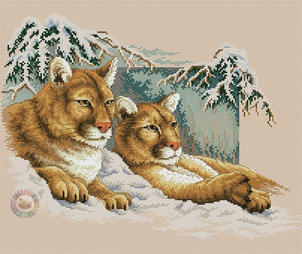 Snowy cougars Cross Stitch Pattern (PDF + XSD)