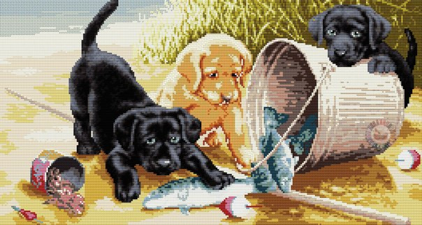 Puppies on the river Cross Stitch Pattern (PDF + XSD)