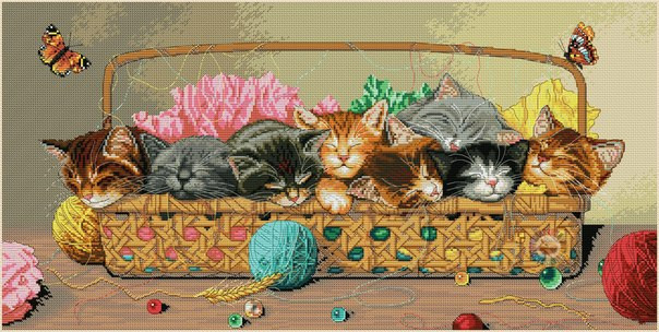 Kittens in a basket Cross Stitch Pattern (PDF + XSD)