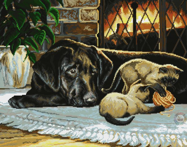 Dog and kittens Cross Stitch Pattern (PDF + XSD)