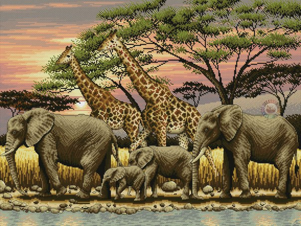 Elephants and giraffes Cross Stitch Pattern (PDF + XSD)