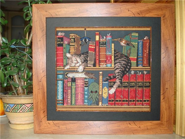 Cat on the bookshelf Cross Stitch Pattern (PDF + XSD)