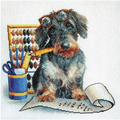 Dog with a pencil Cross Stitch Pattern (PDF + XSD)