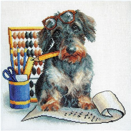 Dog with a pencil Cross Stitch Pattern (PDF + XSD)