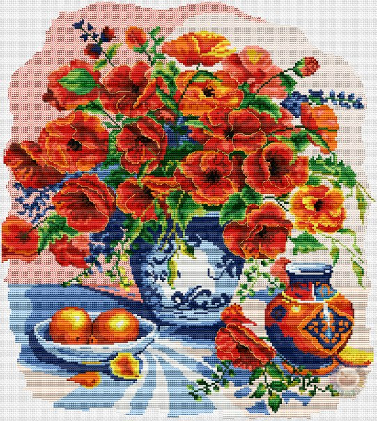 Red Poppies Cross Stitch Pattern (PDF + XSD)