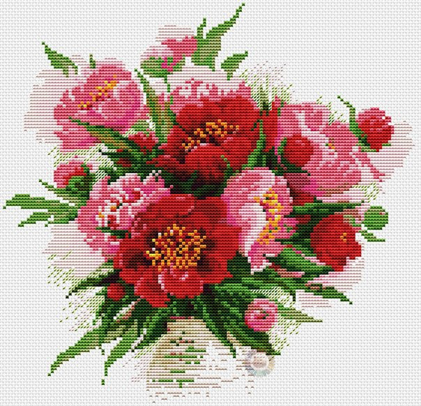 Peony Wreath Cross Stitch Pattern (PDF + XSD)