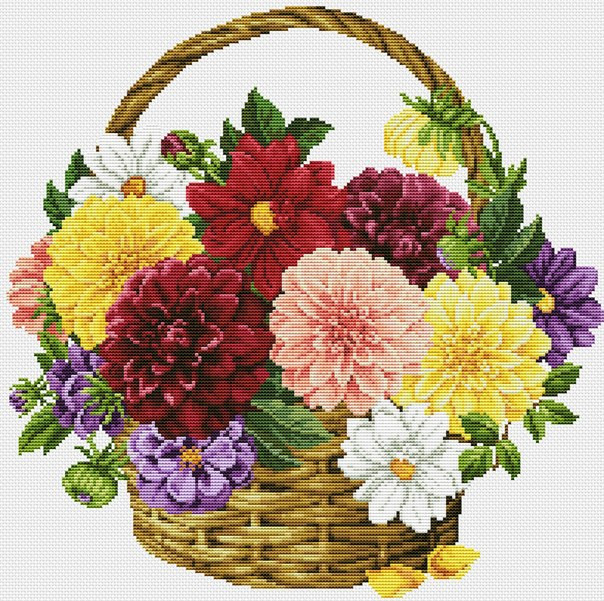 Flowers in a Basket Cross Stitch Pattern (PDF + XSD)