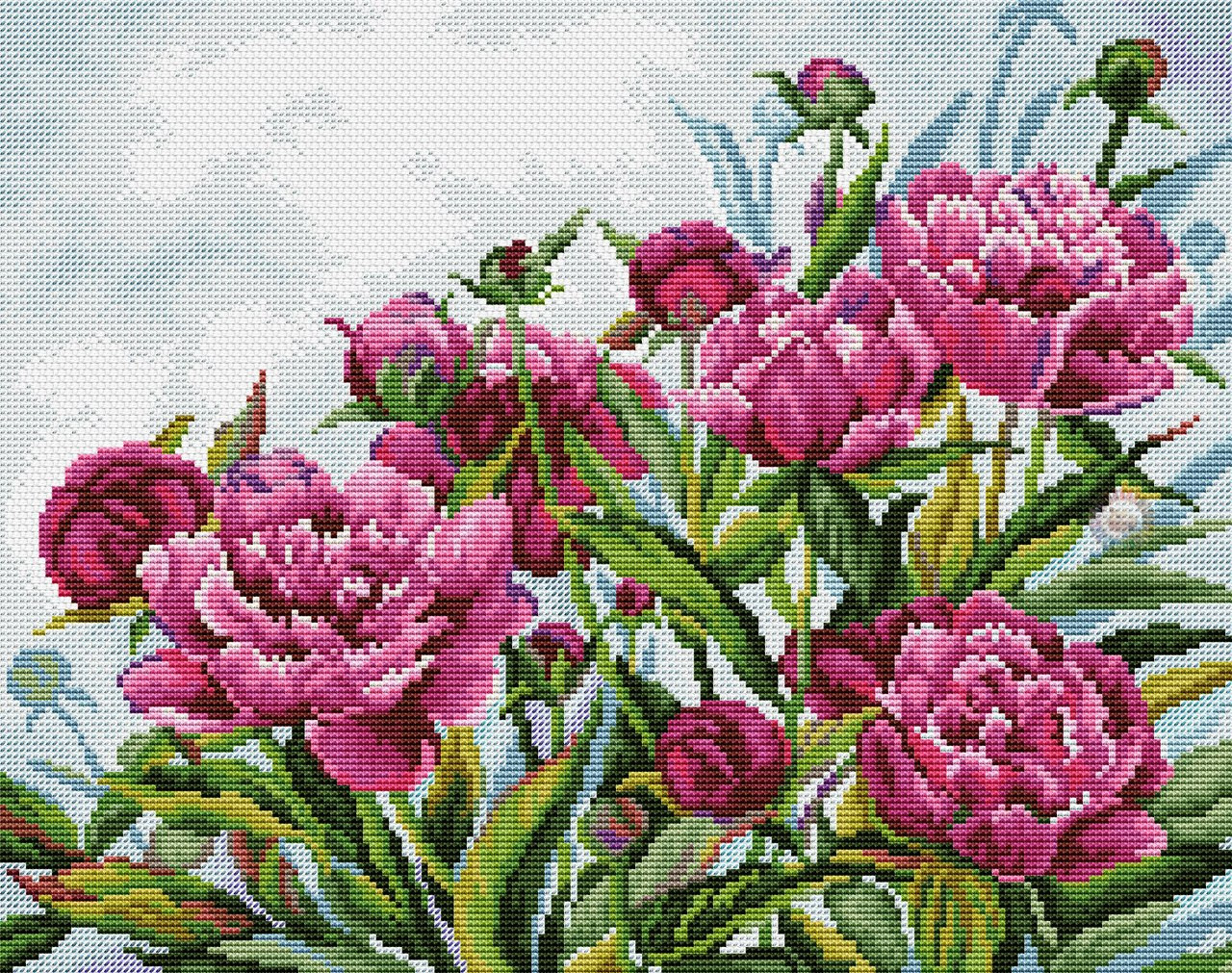Elegant Peonies Cross Stitch Pattern (PDF + XSD)