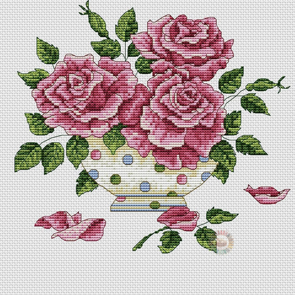 Pink Roses Cross Stitch Pattern (PDF + XSD)