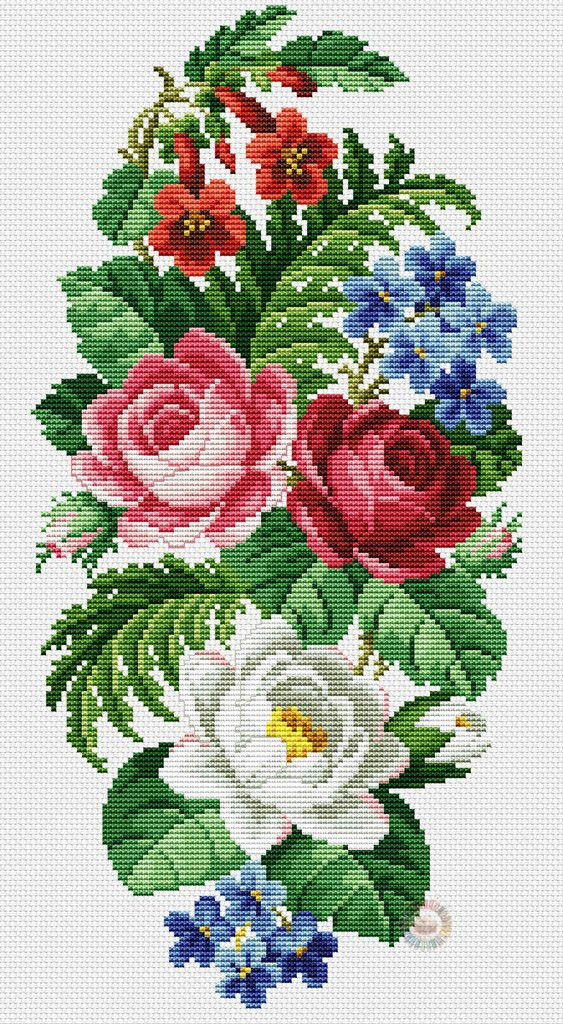 Tall Blooming Roses Cross Stitch Pattern (PDF + XSD)
