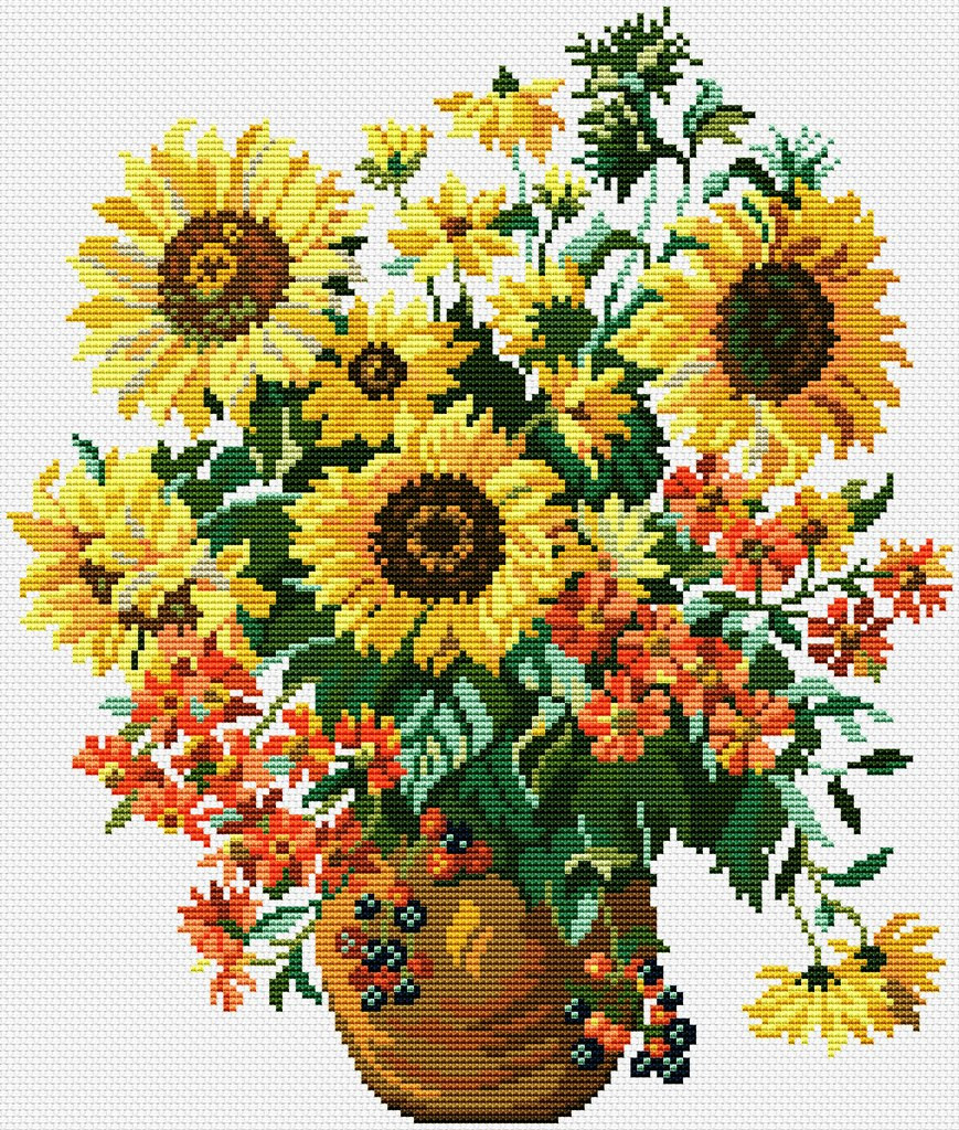 Golden Sunflowers Cross Stitch Pattern (PDF + XSD)