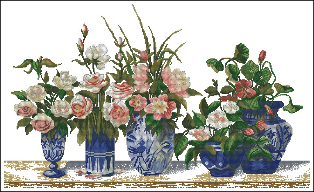 Flowers in a pot Cross Stitch Pattern (PDF + XSD)