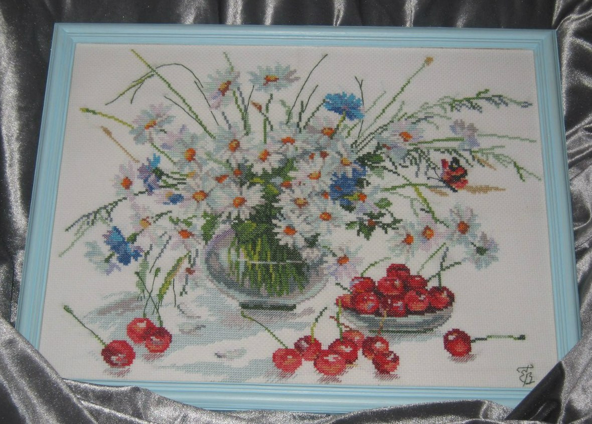 Daisies and Cherries Cross Stitch Pattern (PDF + XSD)