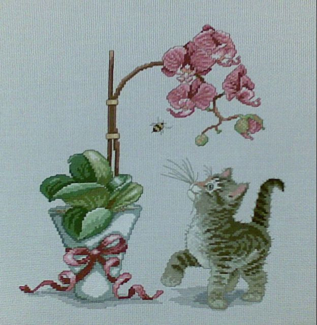 Orchid and Kitten Cross Stitch Pattern (PDF + XSD)