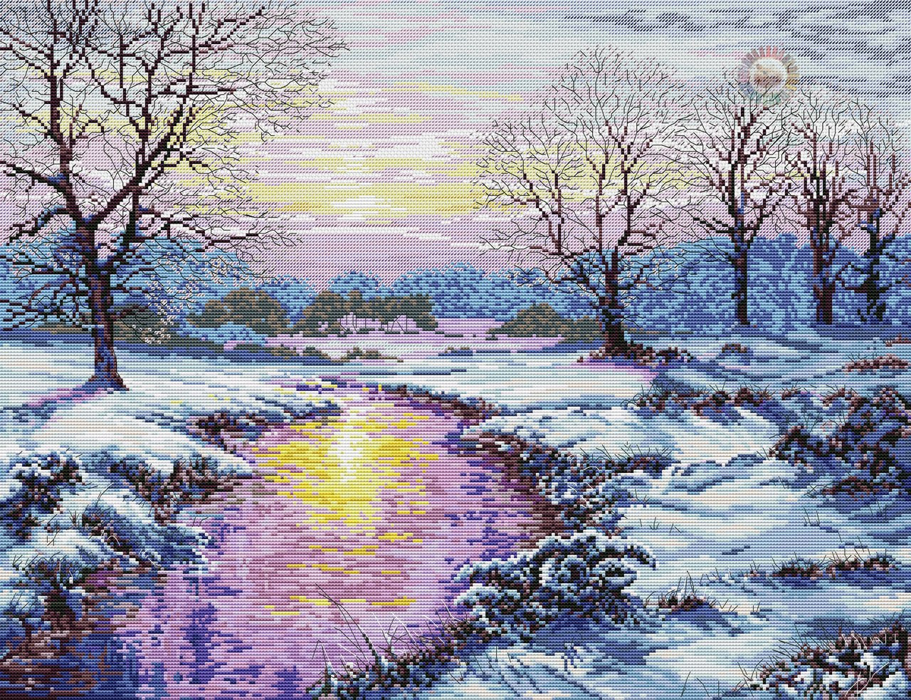Winter Sunset Cross Stitch Pattern (PDF + XSD)