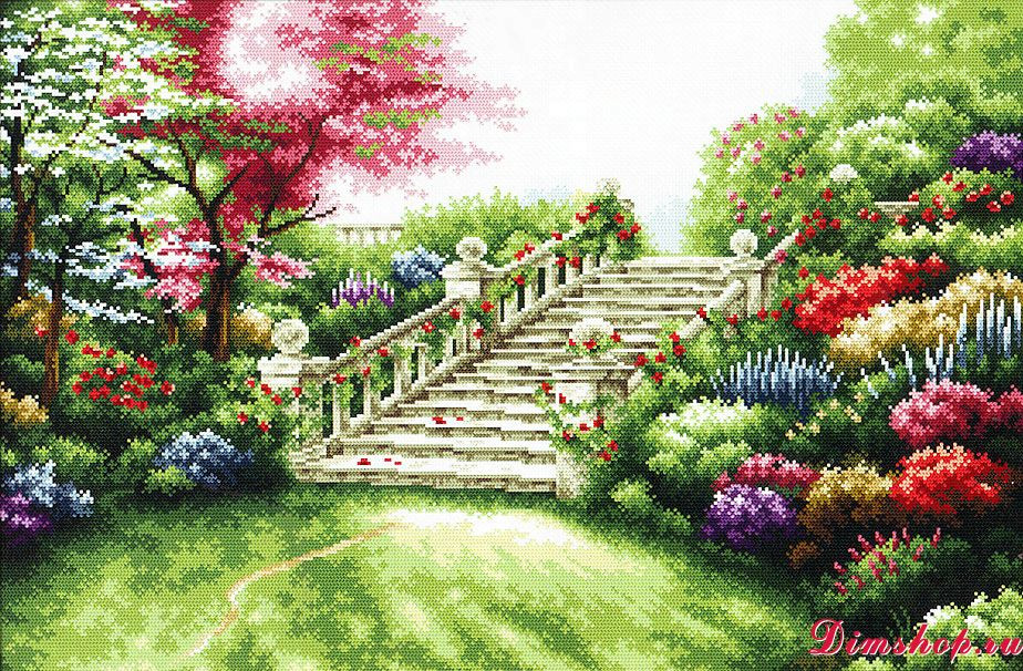 Blooming Garden Bridge Cross Stitch Pattern (PDF + XSD)