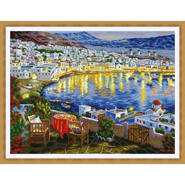 Evening Town on the Shore Cross Stitch Pattern (PDF + XSD)