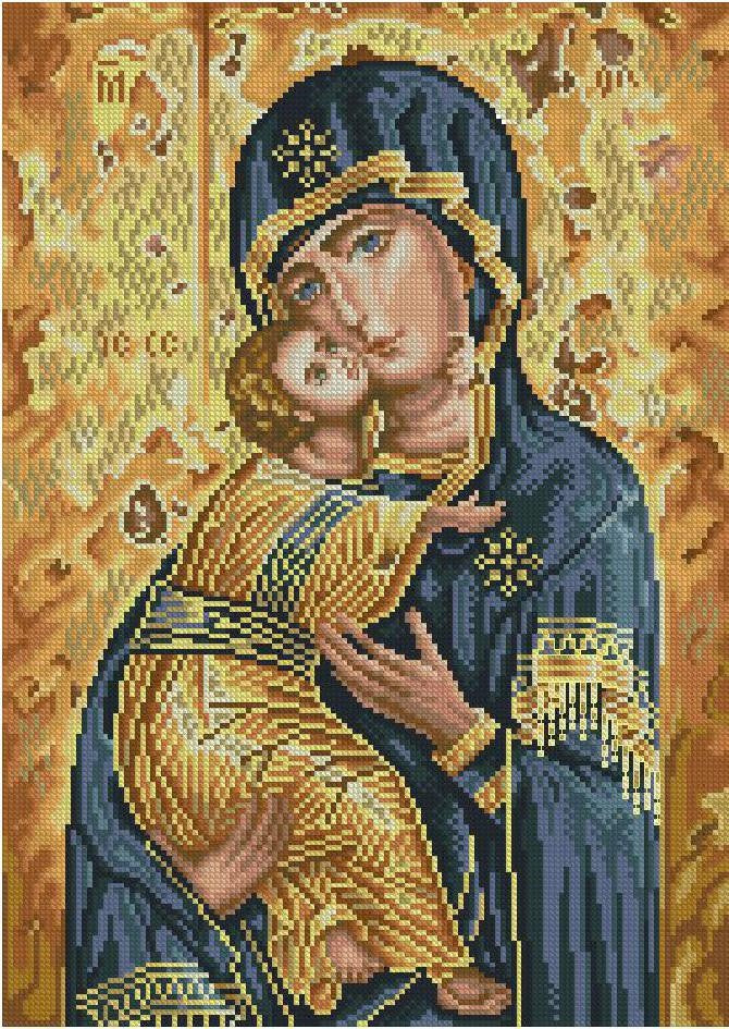 Icon of the Vladimir Mother of God Cross Stitch Pattern (PDF + XSD)