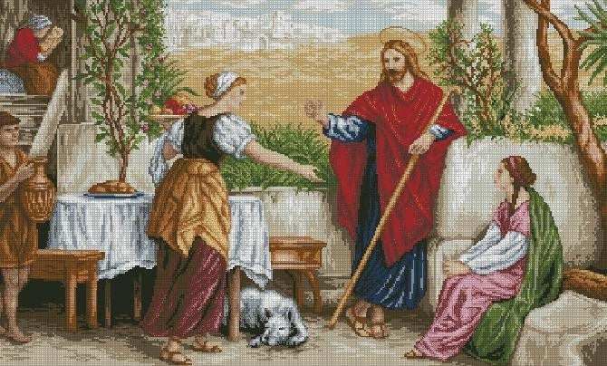 Jesus, Mary and Martha Cross Stitch Pattern (PDF + XSD)