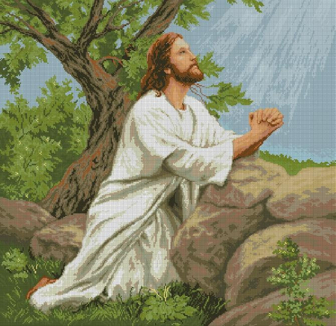 Jesus Prays Cross Stitch Pattern (PDF + XSD)