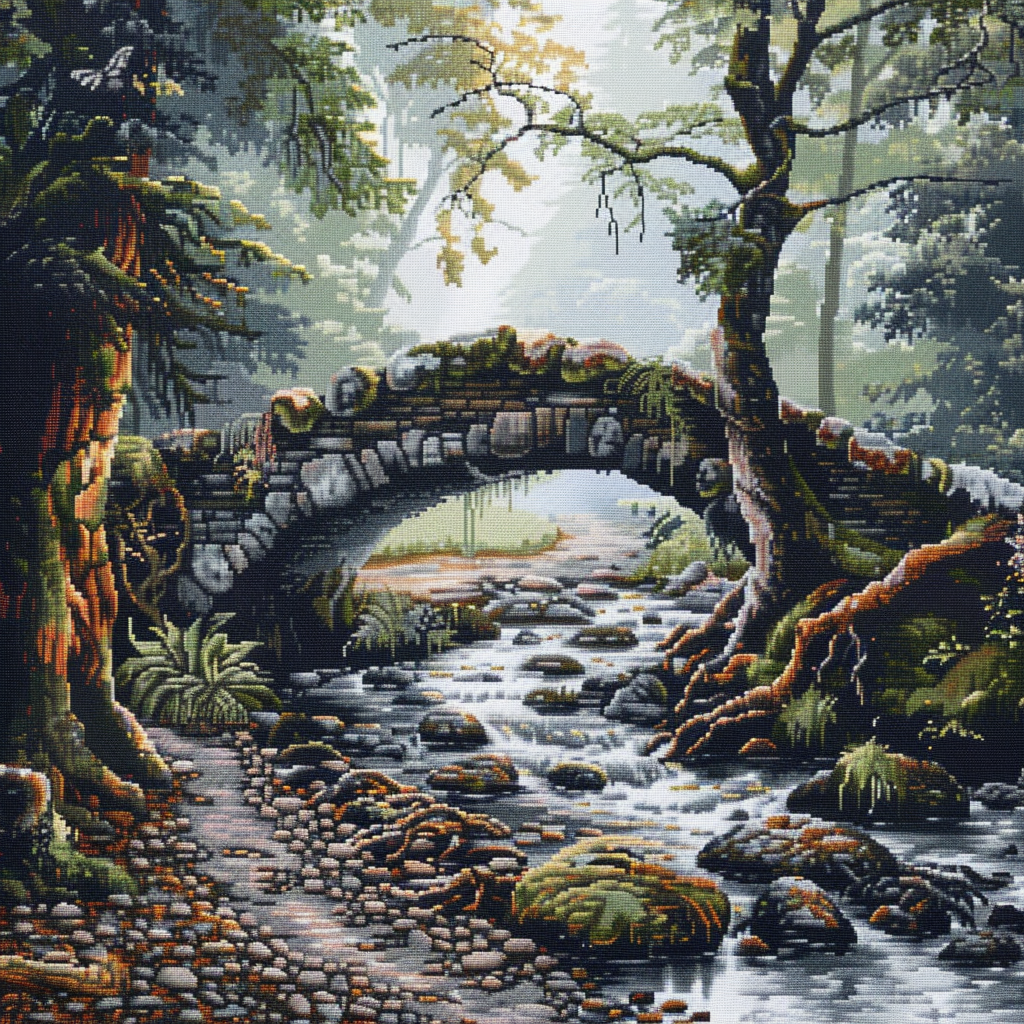 Secrets of the Misty Forest. Old Bridge Cross Stitch Pattern (PDF + XSD)