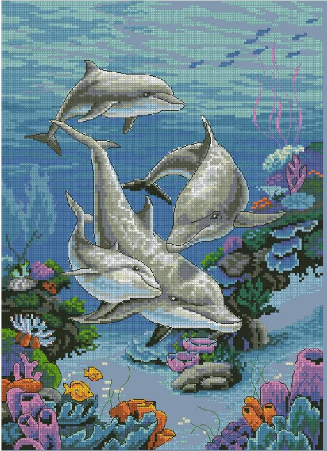 Dolphins in the ocean Cross Stitch Pattern (PDF + XSD)