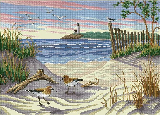 Birds on the shore Cross Stitch Pattern (PDF + XSD)