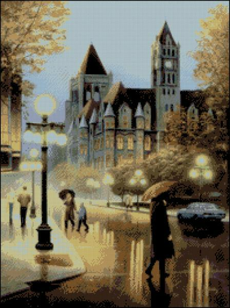 Rainy city Cross Stitch Pattern (PDF + XSD)