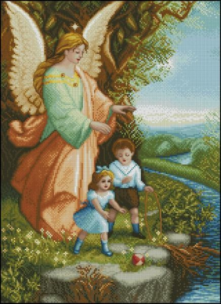 Children with an angel Cross Stitch Pattern (PDF + XSD)