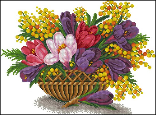 Crocuses and Mimosa Cross Stitch Pattern (PDF + XSD)