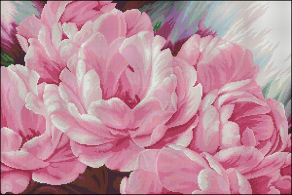 Pink peonies Cross Stitch Pattern (PDF + XSD)