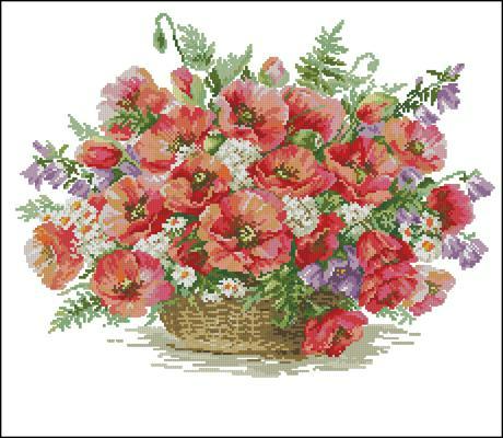A basket of poppies Cross Stitch Pattern (PDF + XSD)