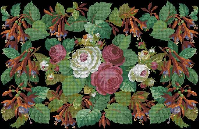Roses and fuchsia Cross Stitch Pattern (PDF + XSD)