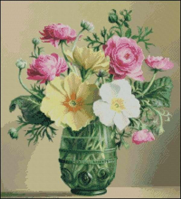 Primrose and daisies Cross Stitch Pattern (PDF + XSD)