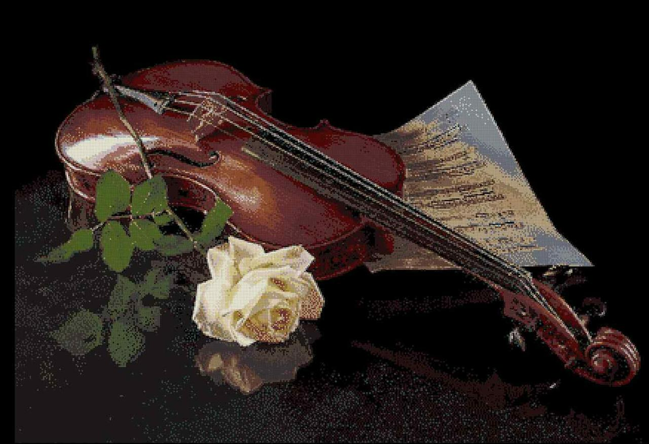 Violin with a White Rose Cross Stitch Pattern (PDF + XSD)