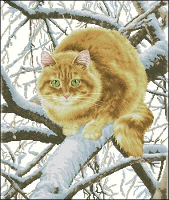 Red cat on a branch — Cross Stitch Pattern (PDF + XSD)