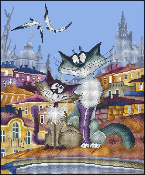 Cats on the roof— Cross Stitch Pattern (PDF + XSD)