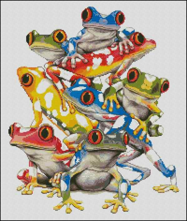 Multicolored frogs- Cross Stitch Pattern (PDF + XSD)