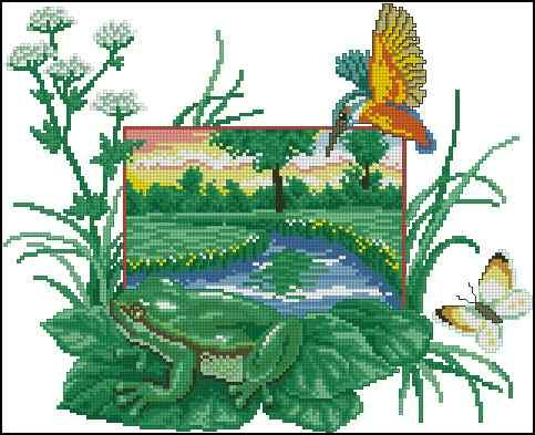 Landscape with a frog- Cross Stitch Pattern (PDF + XSD)