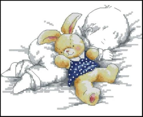Sweet dreams with a bunny Cross Stitch Pattern (PDF + XSD)
