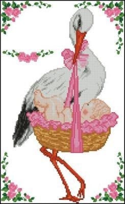 Metric stork (girl) Cross Stitch Pattern (PDF + XSD)