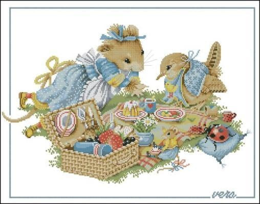 Vera the Mouse's Picnic Cross Stitch Pattern (PDF + XSD)