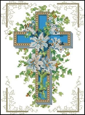 Cross with lilies Cross Stitch Pattern  (PDF + XSD)