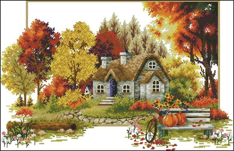 Autumn Harmony Landscape Cross Stitch Pattern (PDF + XSD)