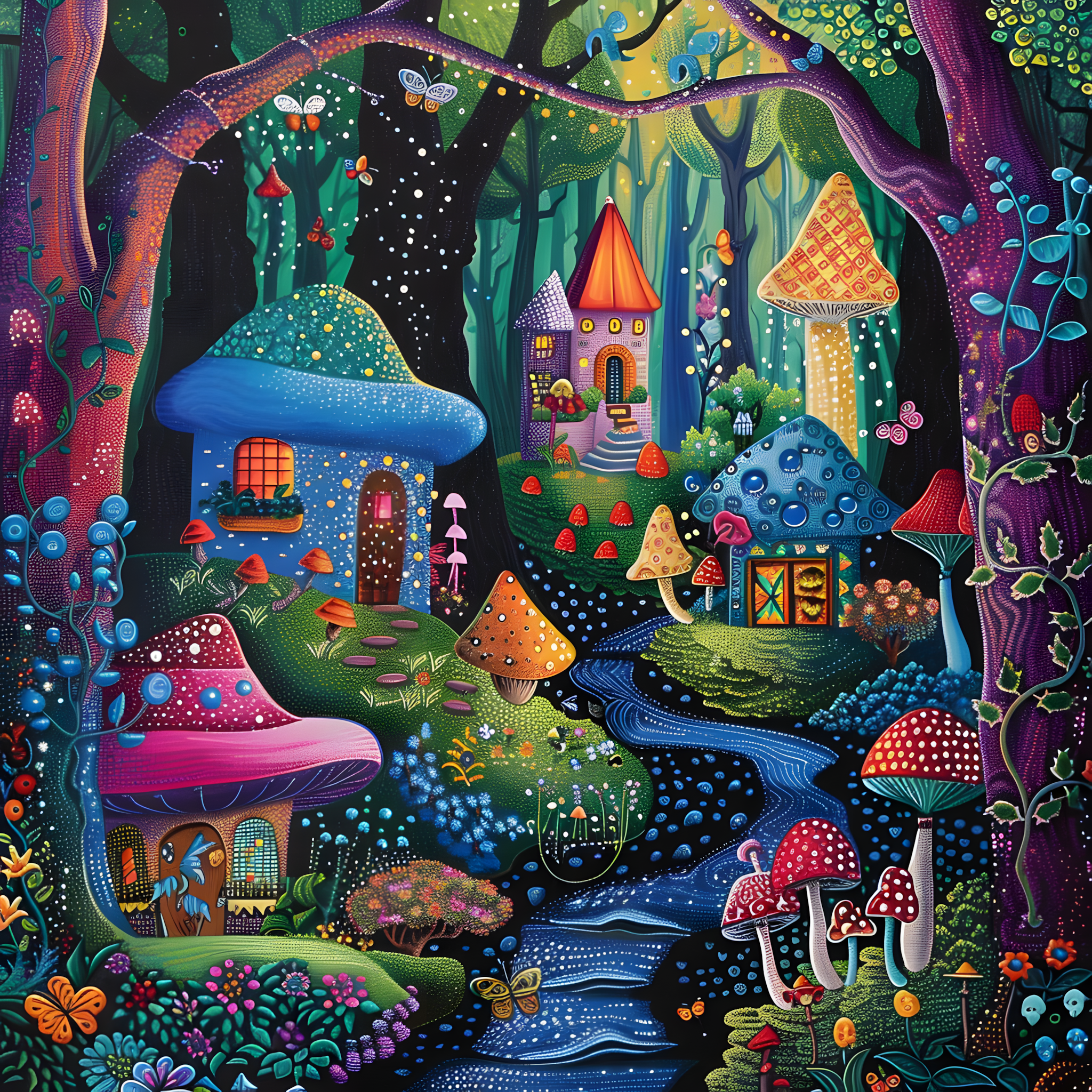 Patchwork Fairytale Mushroom Town Cross Stitch Pattern (PDF + XSD)