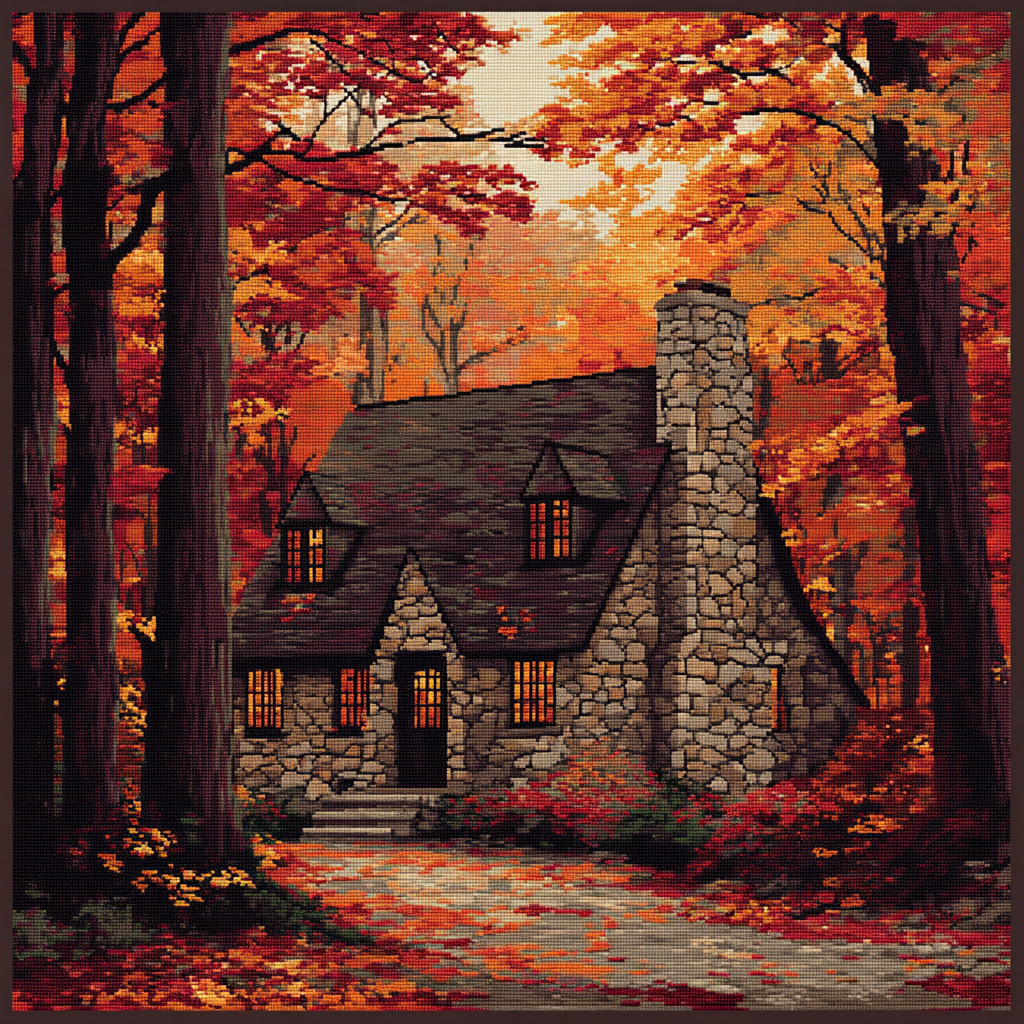 Autumn's Embrace Cottage Cross Stitch Pattern (PDF + XSD)