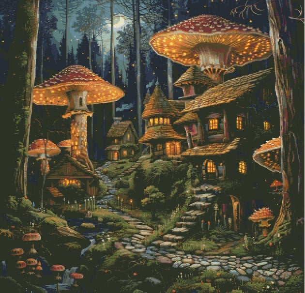 Secret of the Night Mushroom Cross Stitch Pattern (PDF + XSD)