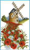 Mill in Poppy Field Cross Stitch Pattern (PDF + XSD)
