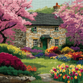 Spring Blossom Stone Cottage Cross Stitch Pattern (PDF + XSD)