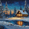 Winter Dusk Lakeside Cabin Cross Stitch Pattern (PDF + XSD)